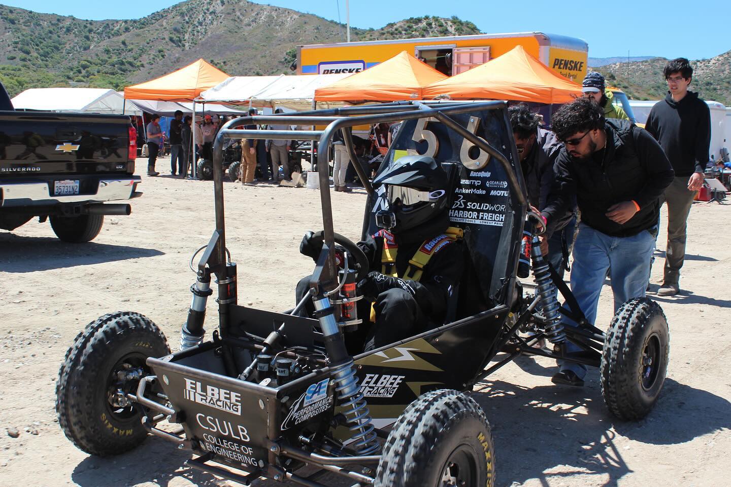 Elbee Racing Baja car in the paddock at a California competition